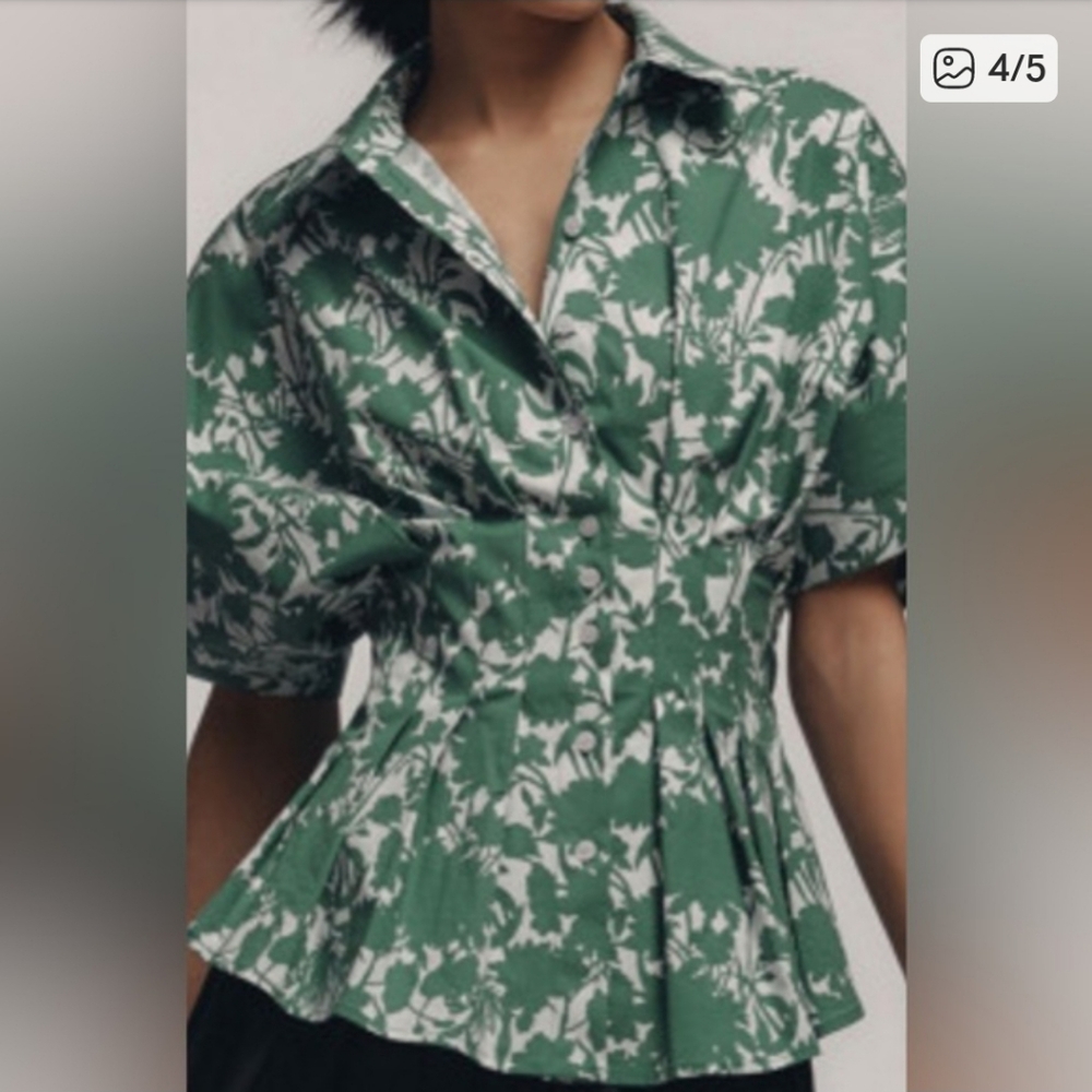 Anthropologie Tobie Short Sleeve Blouse By Exquise  Size M